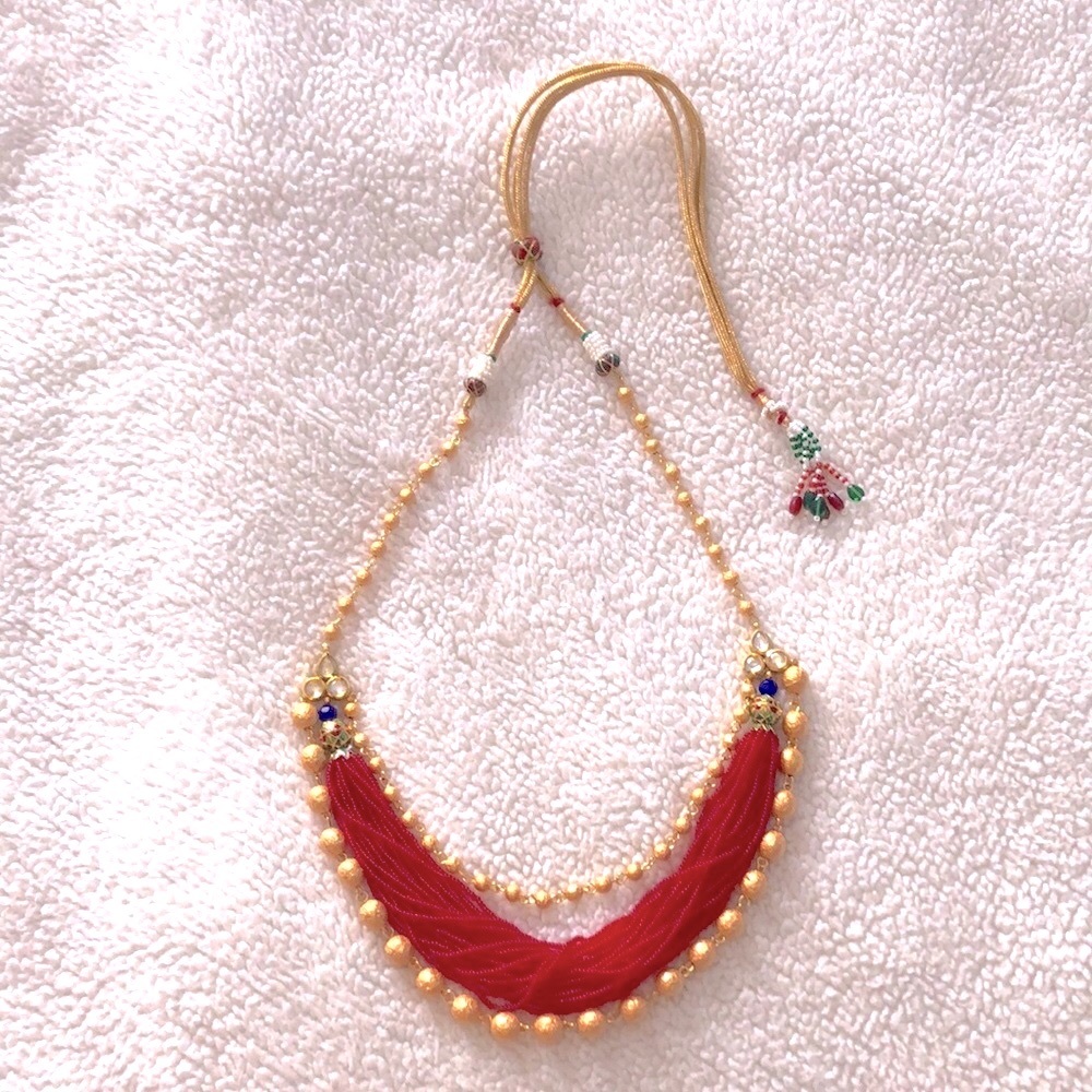 Indian red gold necklace layered traditional bridal jewelry lehenga